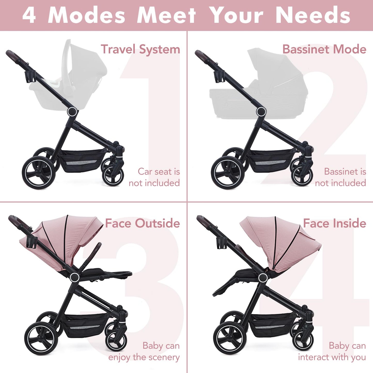 2-In-1 Baby Stroller Travel Stroller Reversible Stroller, Bassinet Stroller With Convenient One-Handed Folding Feature Stroller