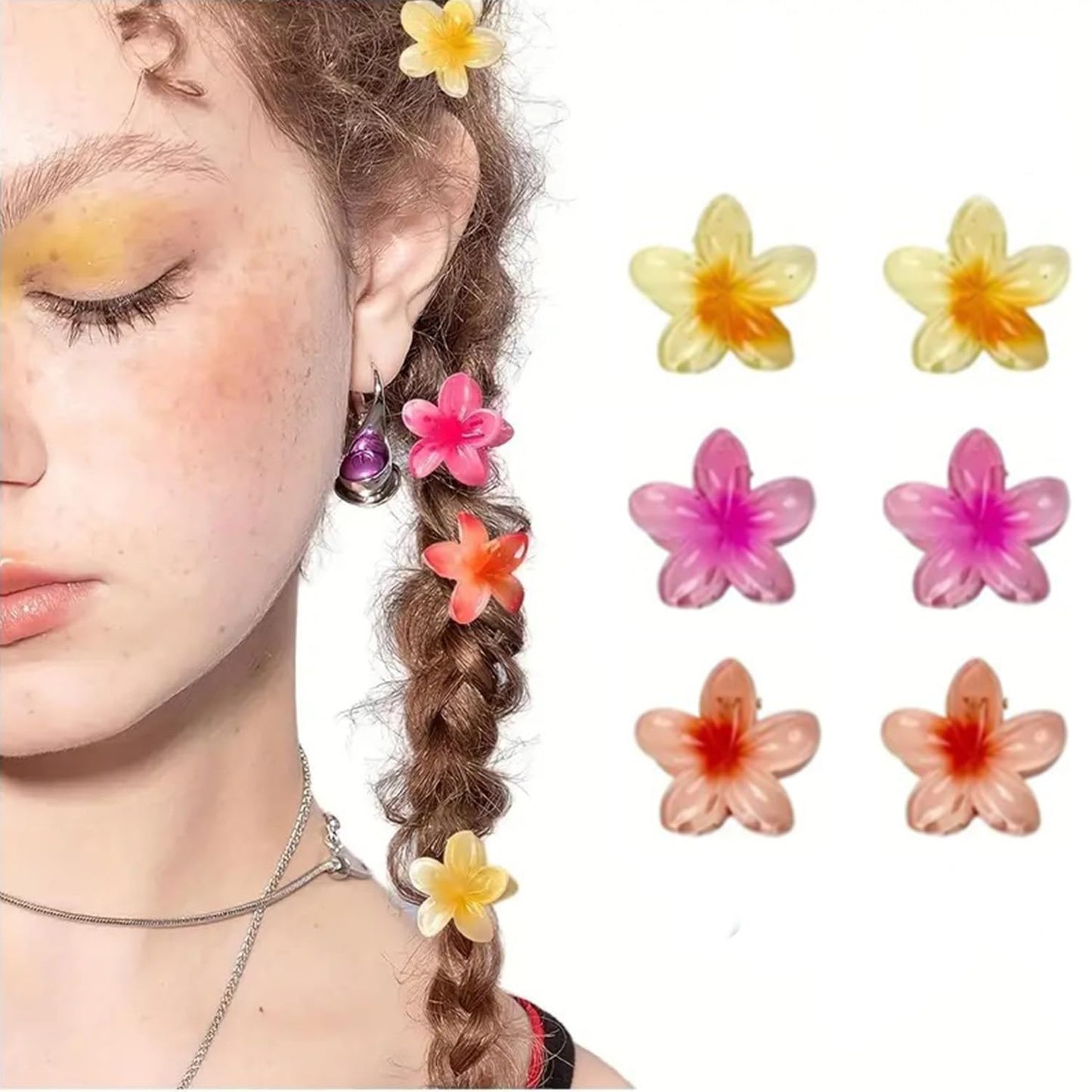 Small Flower Hair Claw Clips, 6 PCS 1.57-Inch Cute Mini Claw Clips for Women/Girls Thick/Thin Hair, Hawaiian Hair Decorations, 
