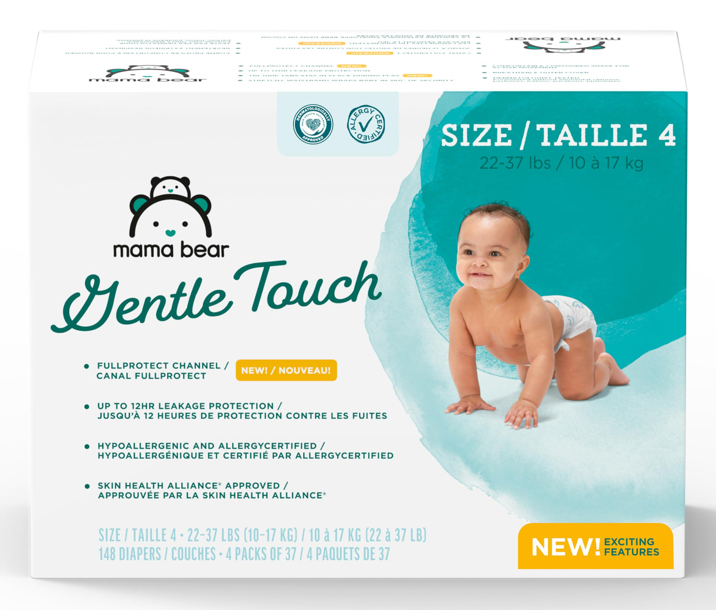 Amazon Brand - Mama Bear Gentle Touch Diapers, Size 4, 148 Count (4 packs of 37)