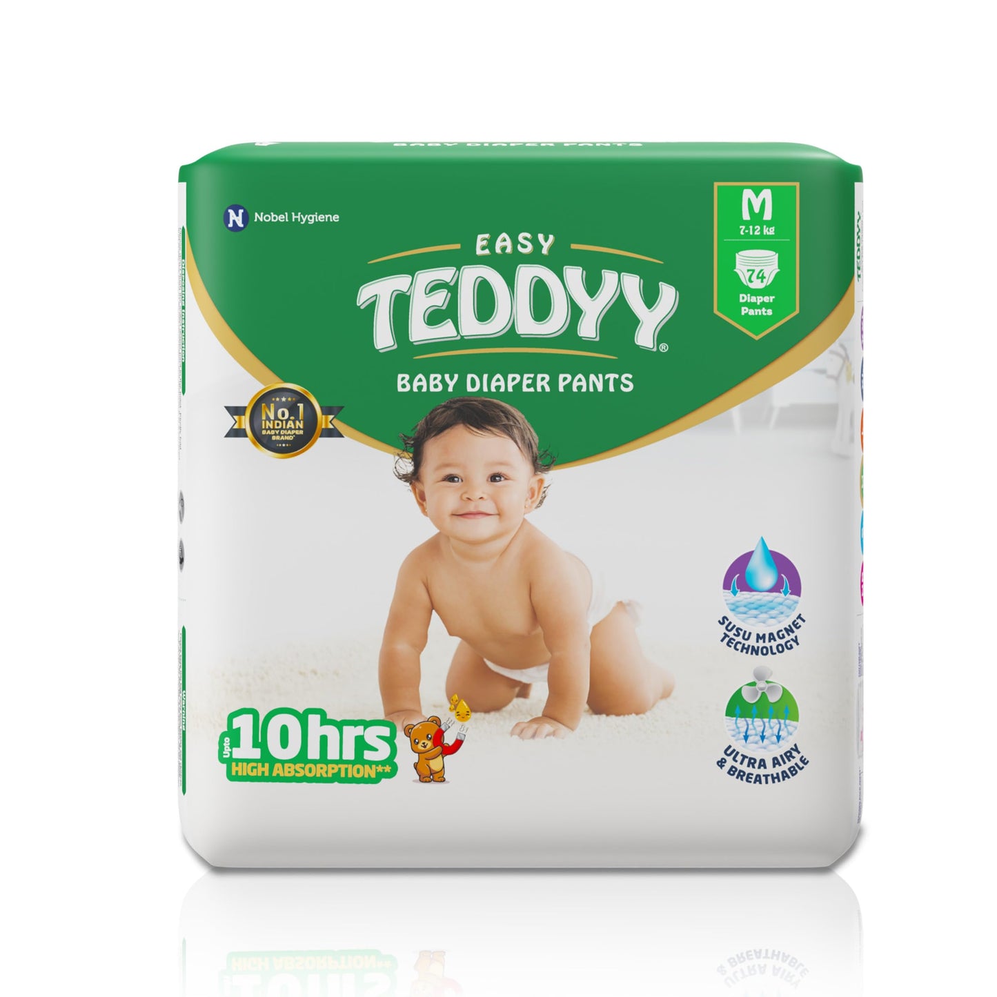Teddyy Easy Baby M Size Diaper Pant Style | 74 Count (Medium) | 712 Kg (Pack Of 1) | Long Protection Hours | AntiBacterial | A
