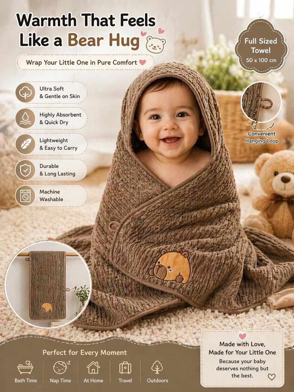 CHILDCHIC Newborn Baby Blanket, 400 GSM Super Soft Bathrobe Wrapper and Hooded Bath Towel for Baby Boys and Girls