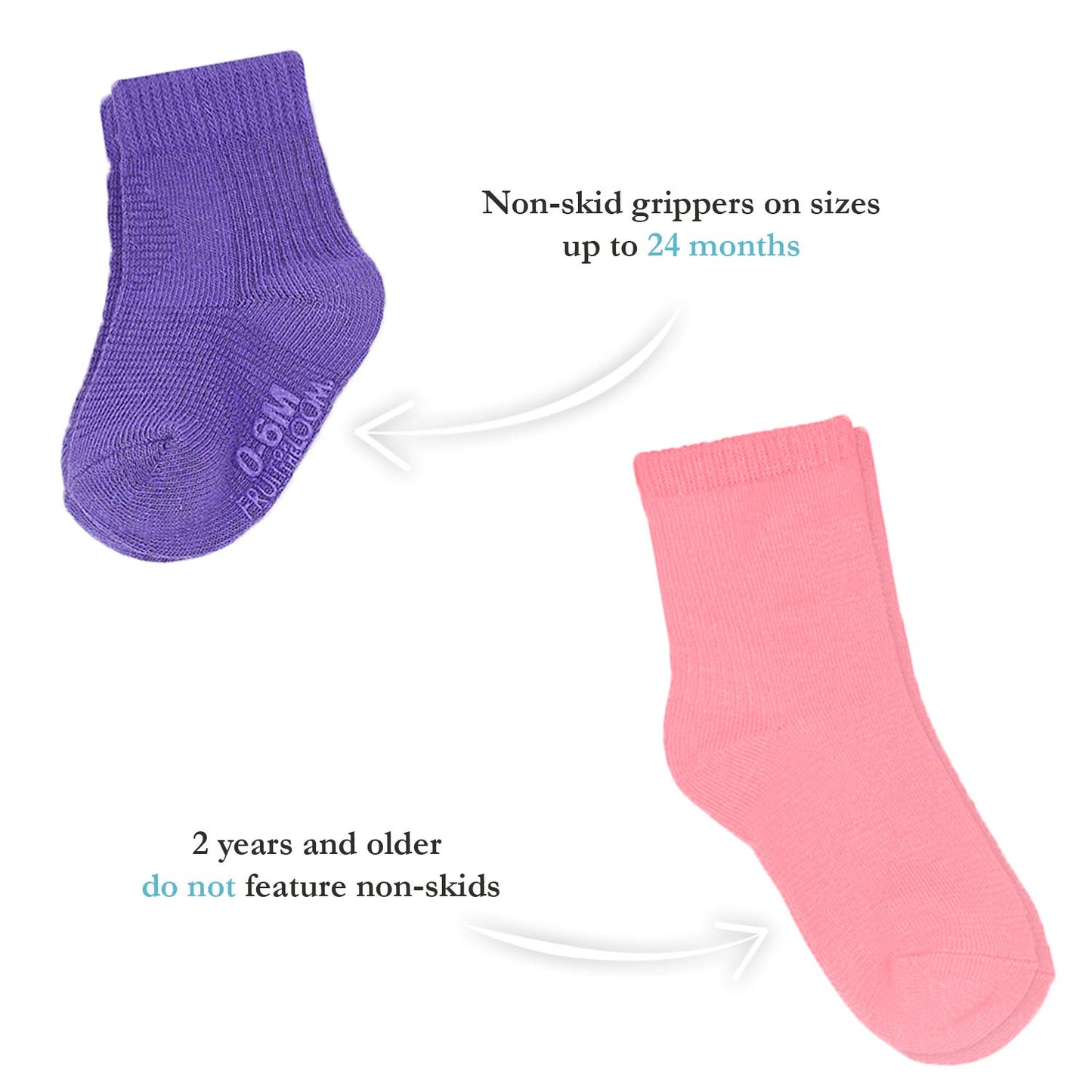 Fruit Of The Loom Baby 14-Pack Grow & Fit Flex Zones Cotton Stretch Socks - Unisex, Girls, Boys (4-5 Years, Pink)
