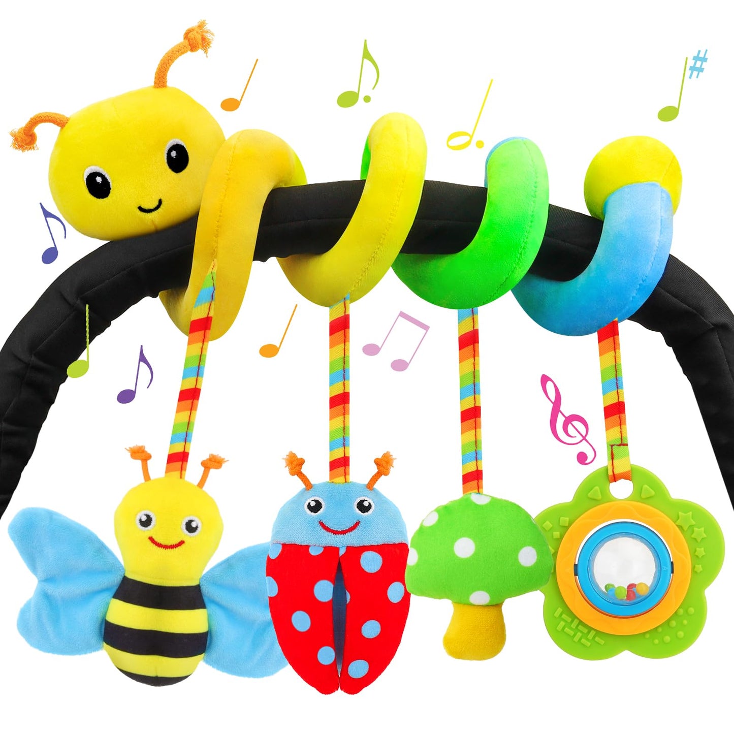 Zendstanding Car Seat Toys for Babies 0-6 Months, Spiral Car Seat & Stroller Activity Toy, Soft Plush Hanging Toys with Rattles,