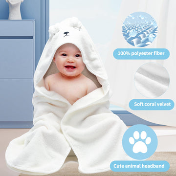 Vzznn 3 Pack Baby Towels Hooded - Ultra Soft Baby Bath Towels, Newborn Baby Essentials, Premium Absorbentand Hypoallergenic Towe