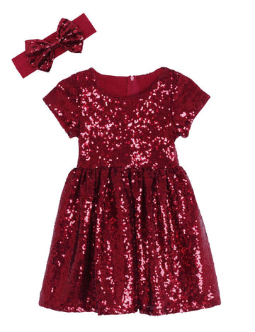 Cilucu Flower Girl Dress Baby Toddlers Sequin Dress Kids Party Dress Bridesmaid Wedding Gown Birthday Dress Burgundy 7T-8T
