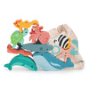 Mentari Toys - Happy Stacking Ocean - 9pc Wooden Stacking Toy for Toddlers - Colorful Sea Themed Balancing Activity Toy with Bag