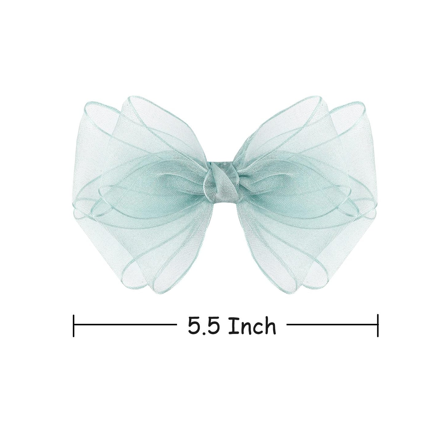 5.5-Inch Organza Double Hair Bows Alligator Clips Hair Accessories For Girls Toddler Kids Children Teens -Green