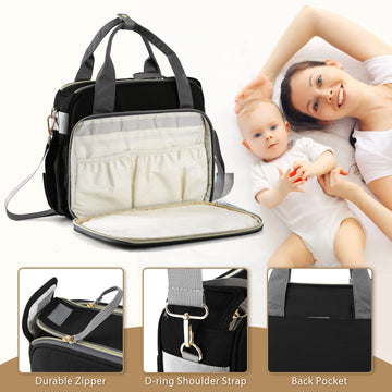 Gogoso Crossbody Small Diaper Bag, Cute Mini Baby Diaper Tote Bags With Insulated Pockets For Traveling Outdoor Parent, Black