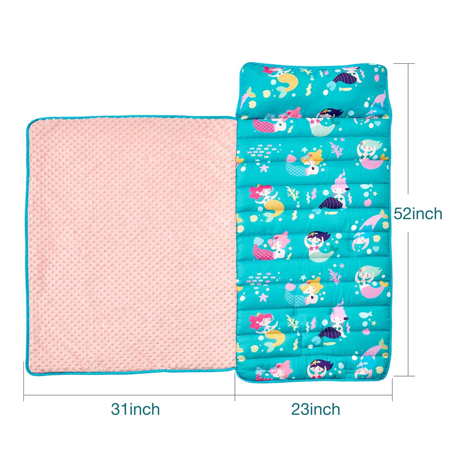 Beeweed Toddler Nap Mat, Rollup Design Kid Sleeping Mat With Removable Pillow & Minky Blanket, Toddler Sleeping Bag For Daycare