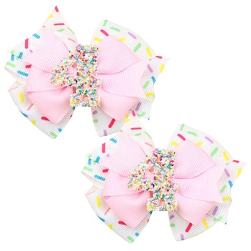 2Pcs Hair Clip, Pink Bow Hair Clips For Baby Girls 4Th Birthday Party Decorations