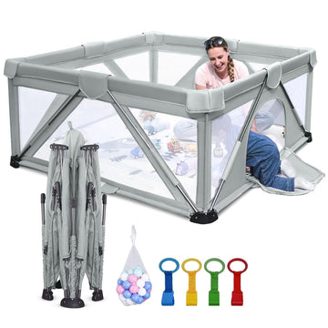Baby Playpen Foldable, Heyo.Ja Large Play Yard, Playpen for Babies and Toddlers, Play Pens for Babies and Toddlers with Gate, In