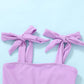Younger Tree Toddler Girls Two Pieces Swimsuit Color Block Stripe Swimwear Summer Beach Bathing Suit 18M-5T(Purple#Flower 3-4T)