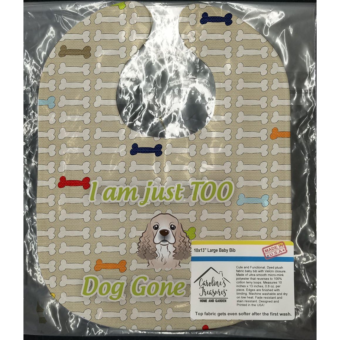 Carolines Treasures Too Cute Baby Bib, Cocker Spaniel, Large