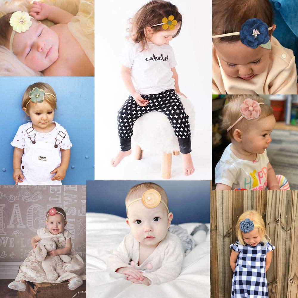 Jiahang Baby Girls Hair Bow Headbands Nylon Flower Hairband Blossoms Hair Accessories 10Pcs For Newborn Infant Toddlers