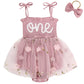 Titkkop Baby Girl 1St Birthday Clothes One Year Old Tulle Romper Sleeveless Bodysuit Cake Smash Outfits(Flesh Pink,9-12M)