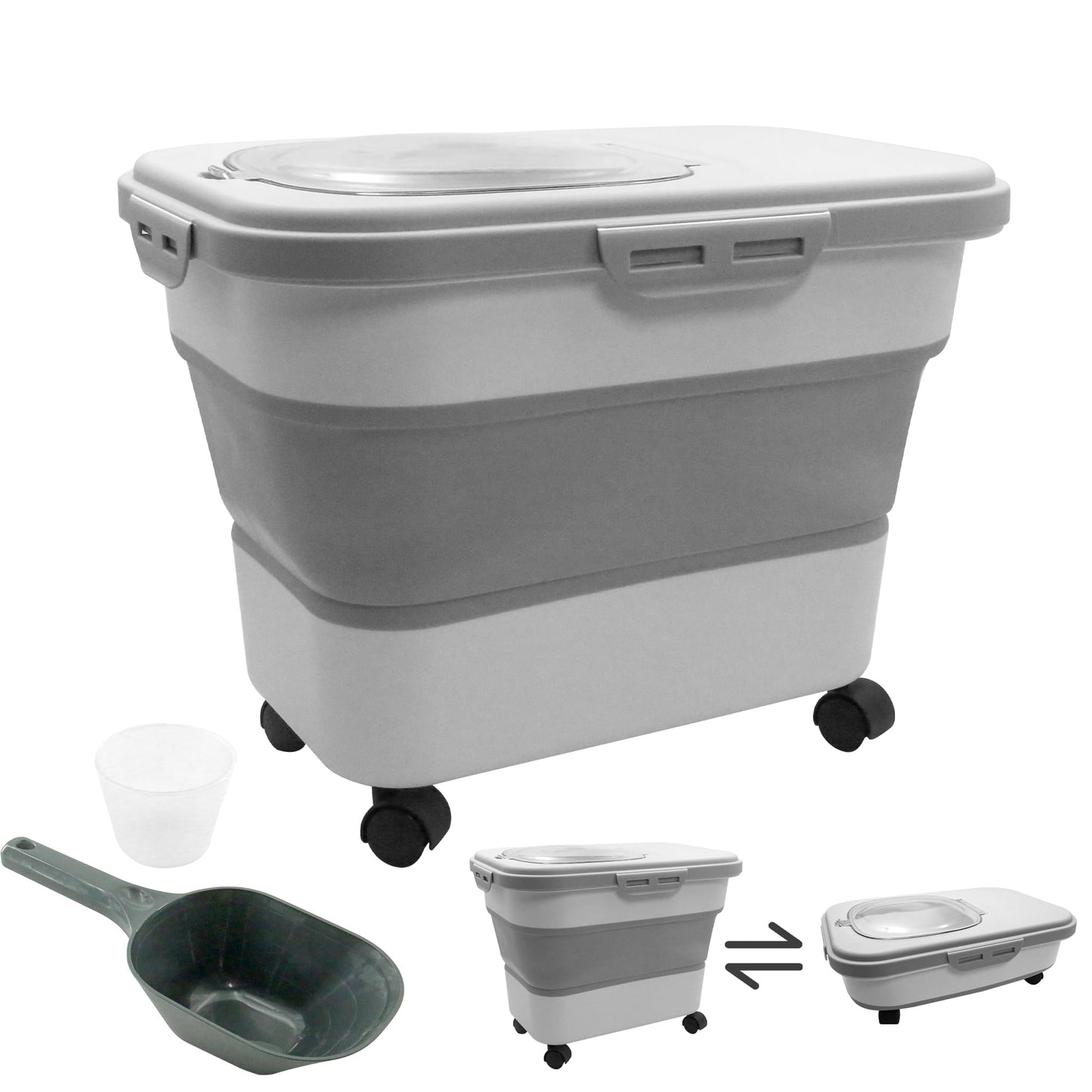 JBESUHI 20-30 Lbs Rice and Pet Food Storage Container - Collapsible Airtight Food Storage with Rolling Wheel & Locking Lid, Flou