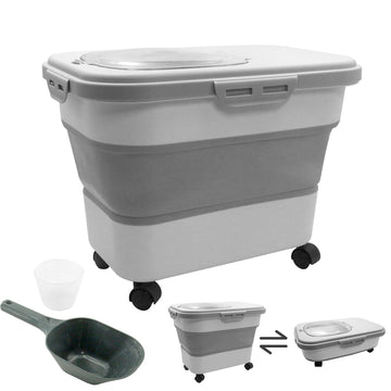 JBESUHI 20-30 Lbs Rice and Pet Food Storage Container - Collapsible Airtight Food Storage with Rolling Wheel & Locking Lid, Flou