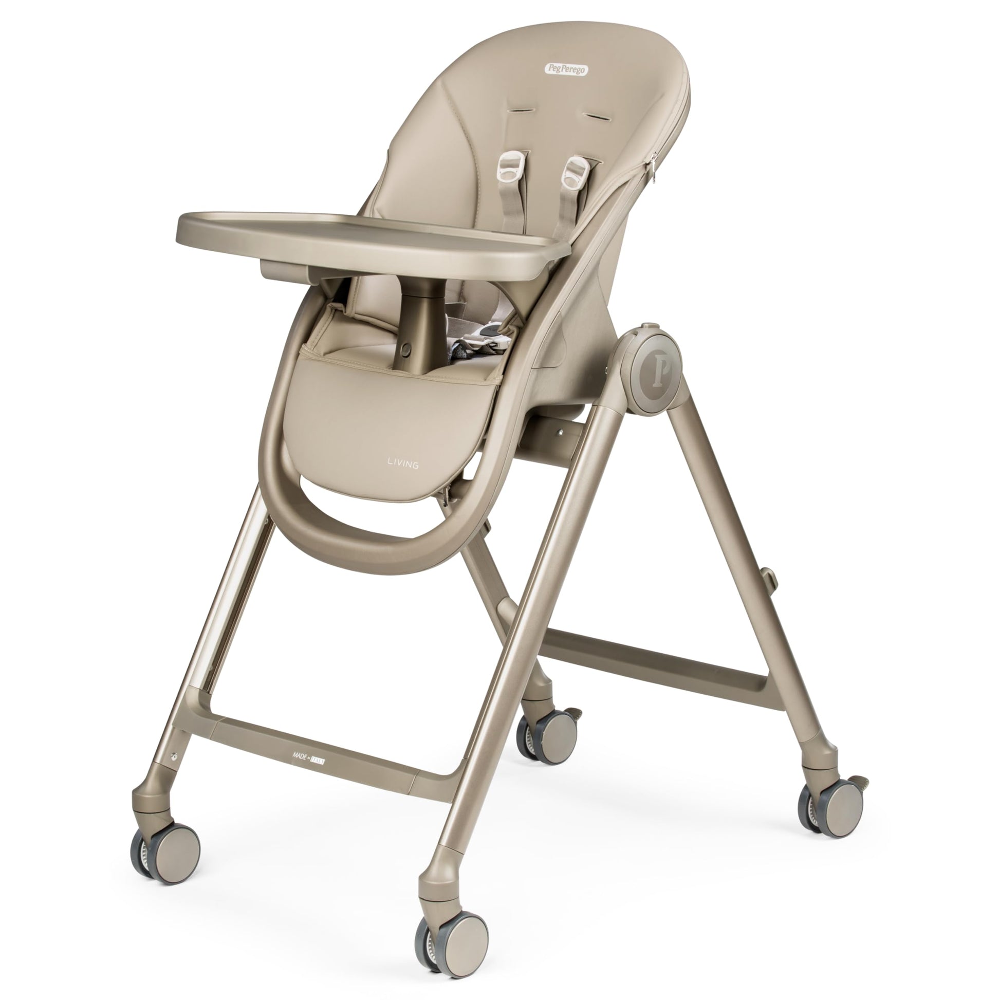 Peg Perego Living, Grow with Baby Folding High Chair & Recliner, Height Adjustable, Quick Clean & Easy Push Wheels for Babies & 