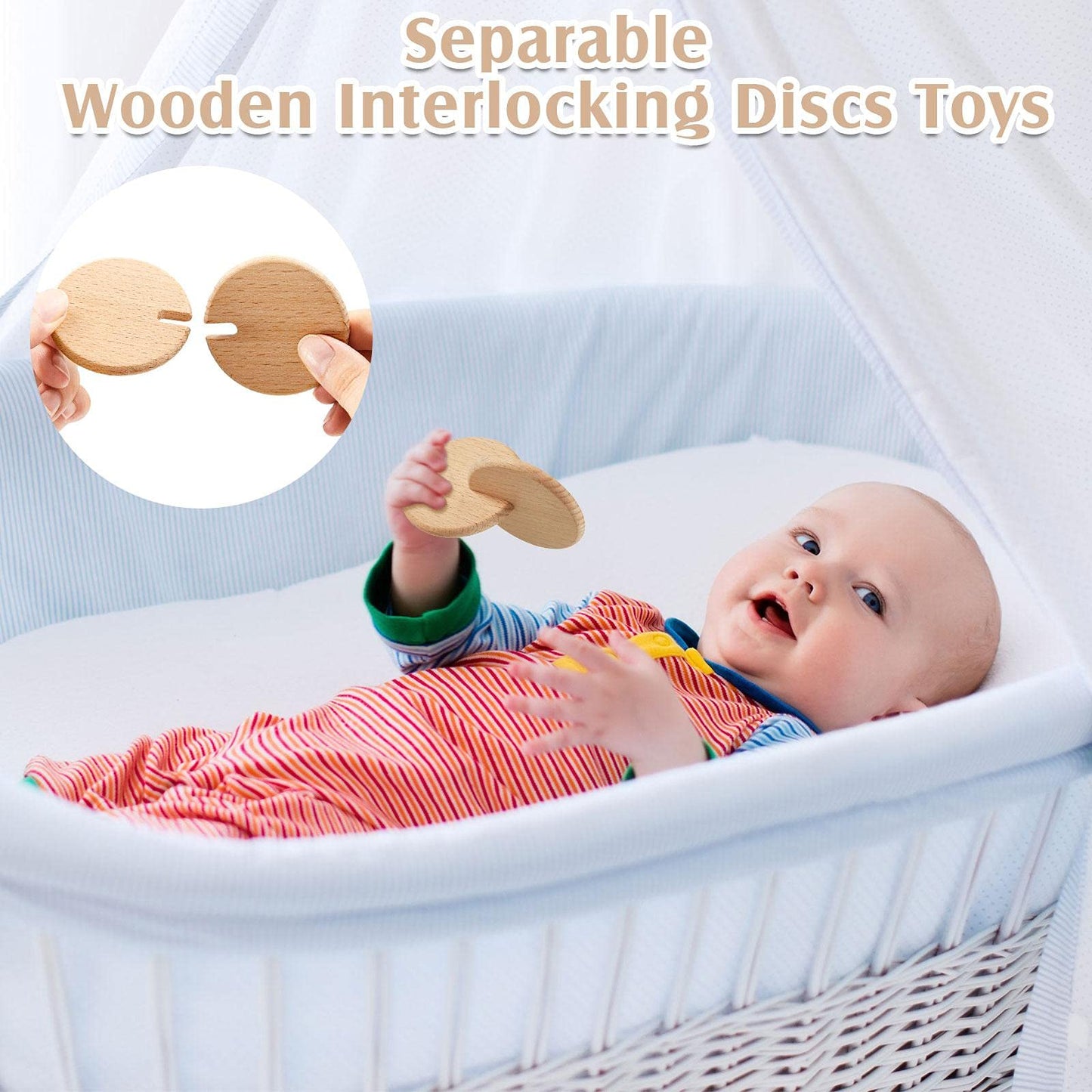 5 Pieces Wooden Baby Toys Wooden Toys for Babies 0-6-12 Months Wood Toys Rattles with Bells Montessori Wood Baby Push Car Wooden