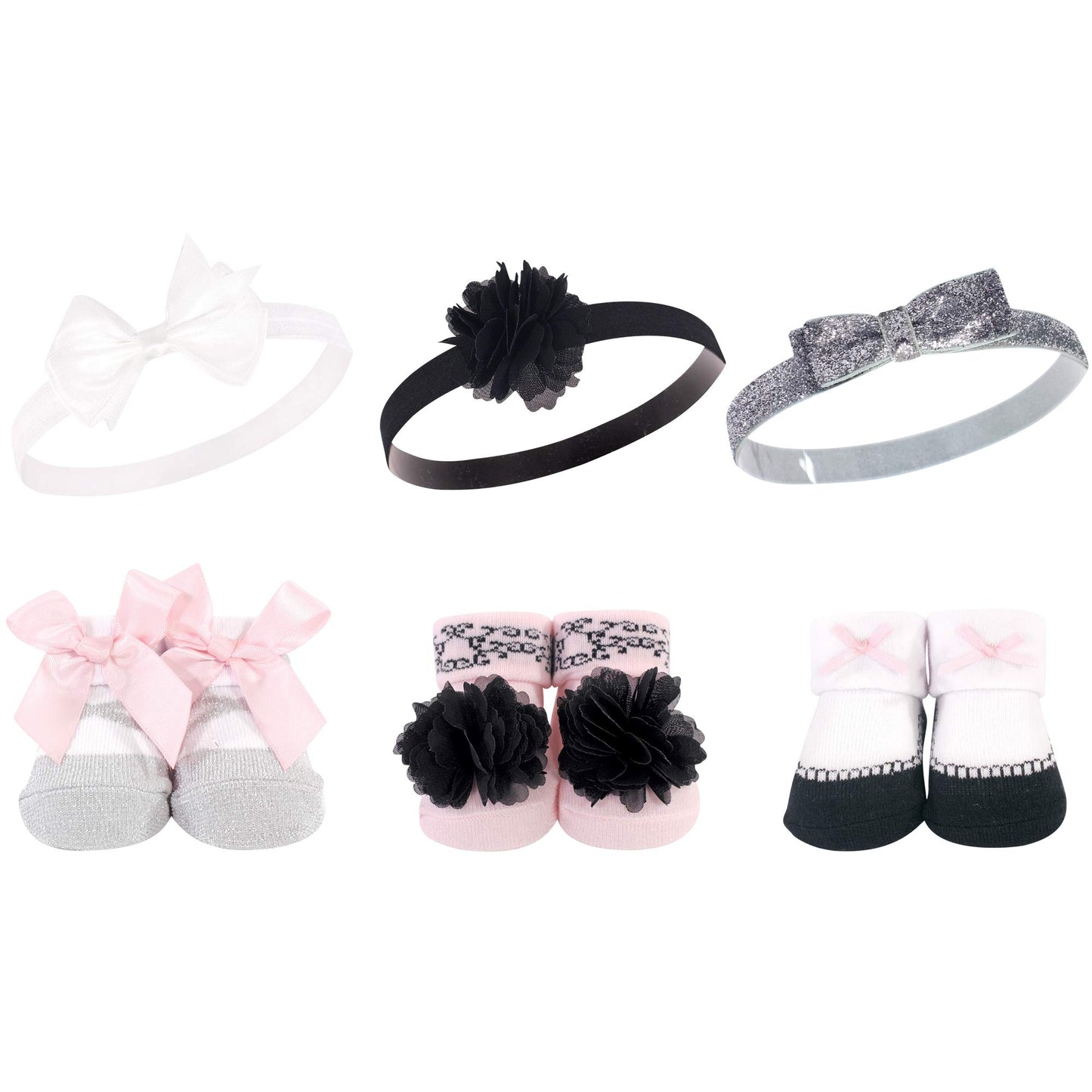 Hudson Baby Unisex Baby Headband And Socks Gift Set, Silver Ballet, One Size