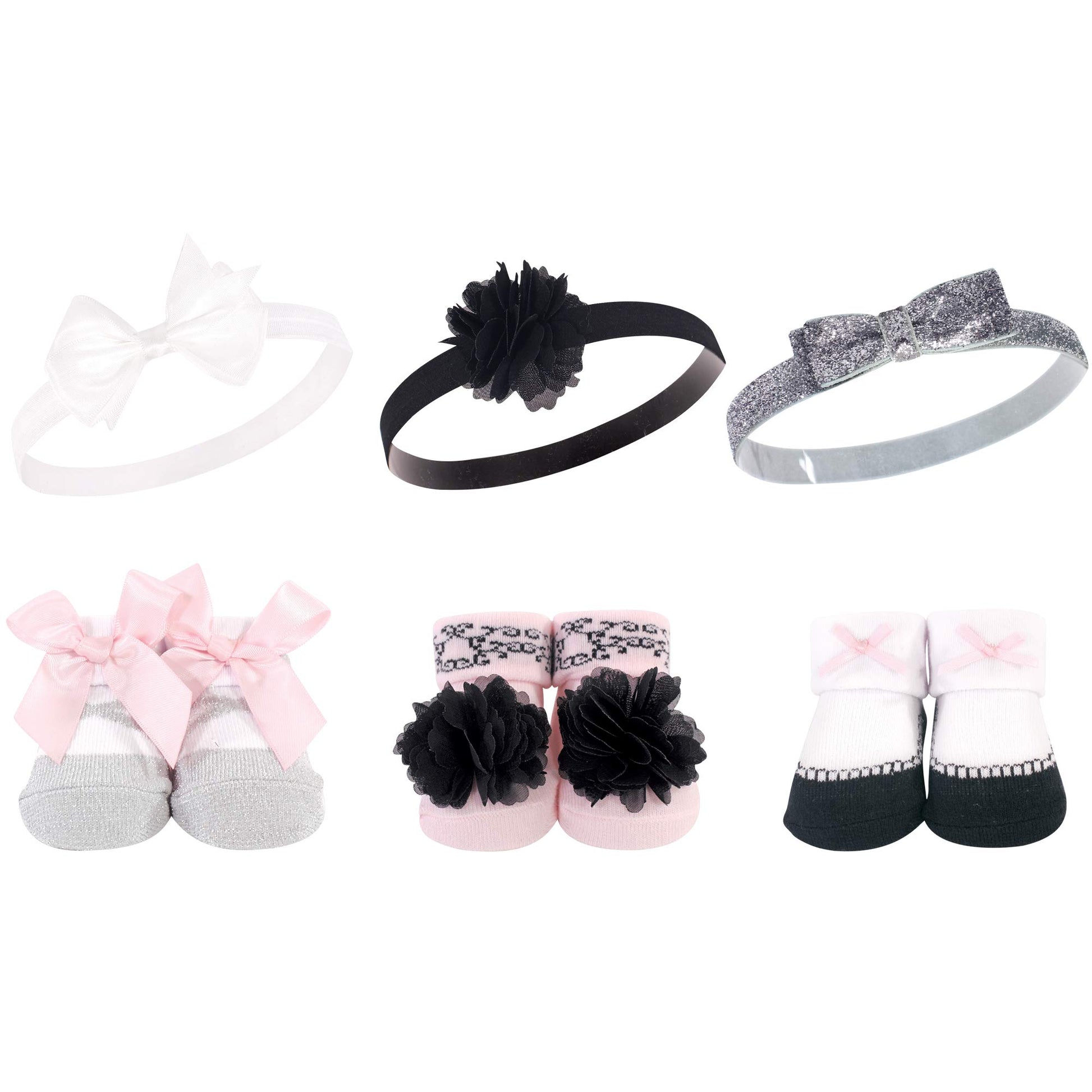 Hudson Baby Unisex Baby Headband And Socks Gift Set, Silver Ballet, One Size