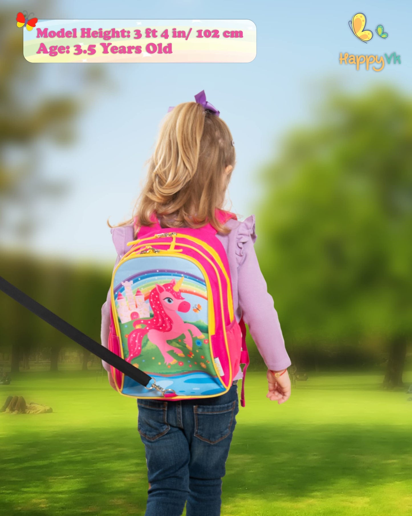 Happyvk Backpack With Leash For Kids-Anti Lost Walking Toddler Leash-Unicorn Design-For 1-4 Years Old Girls