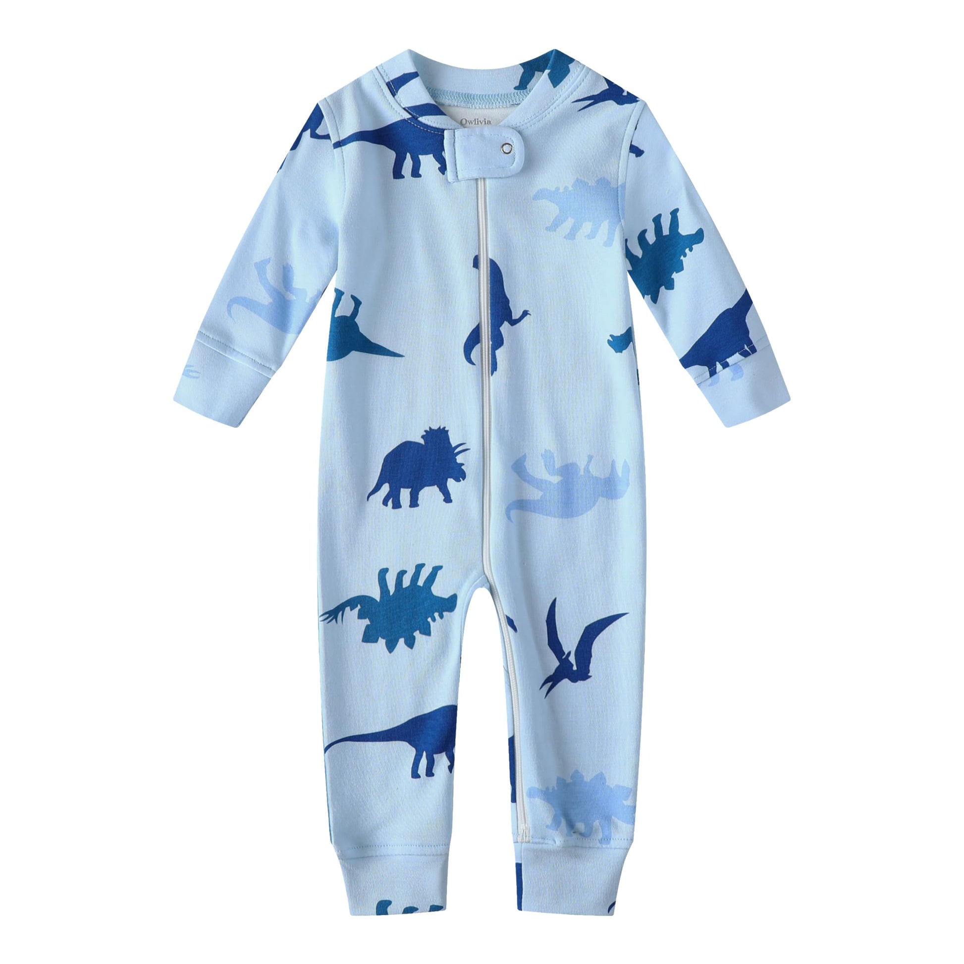 Owlivia Organic Cotton Baby Boy Girl Zip Up Sleep N Play, Footless, Long Sleeve(18-24 Months, Blue Dinosaur)
