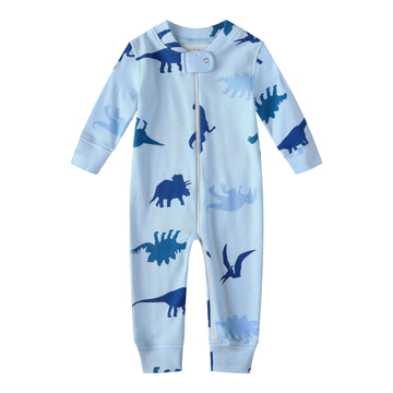 Owlivia Organic Cotton Baby Boy Girl Zip Up Sleep N Play, Footless, Long Sleeve(18-24 Months, Blue Dinosaur)
