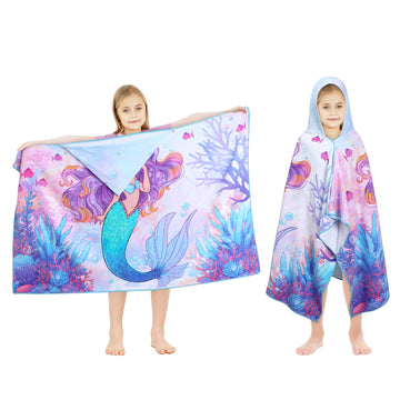Decalsweet Kids Cotton Hooded Bath Towels Beach Towel For Toddlers 3-10 Years Girls Boys Soft Swim Pool Wrap Absorbent Extra Lar