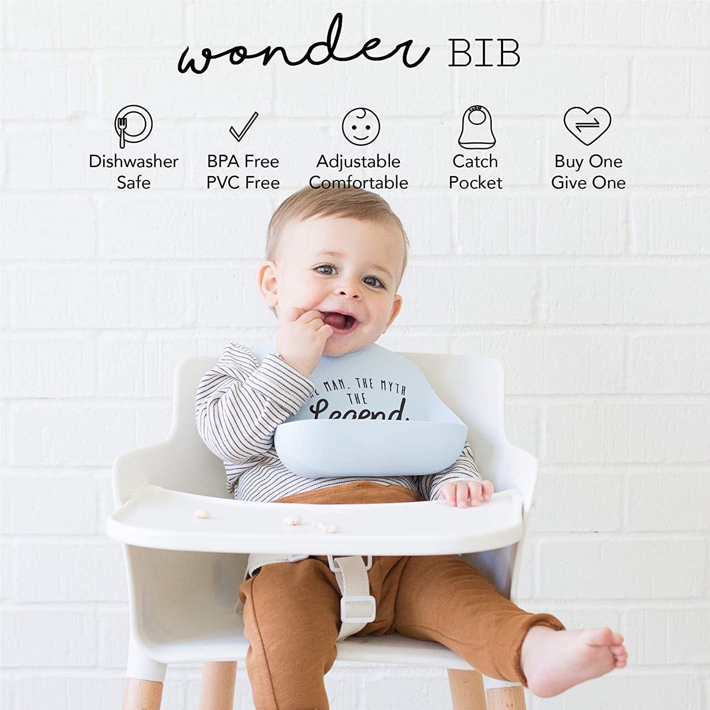 Baby Bib for Eating by Bella Tunno, Waterproof Silicone Bib with Large Food Catcher, Adjustable Fit for Babies 4-12 months & Tod