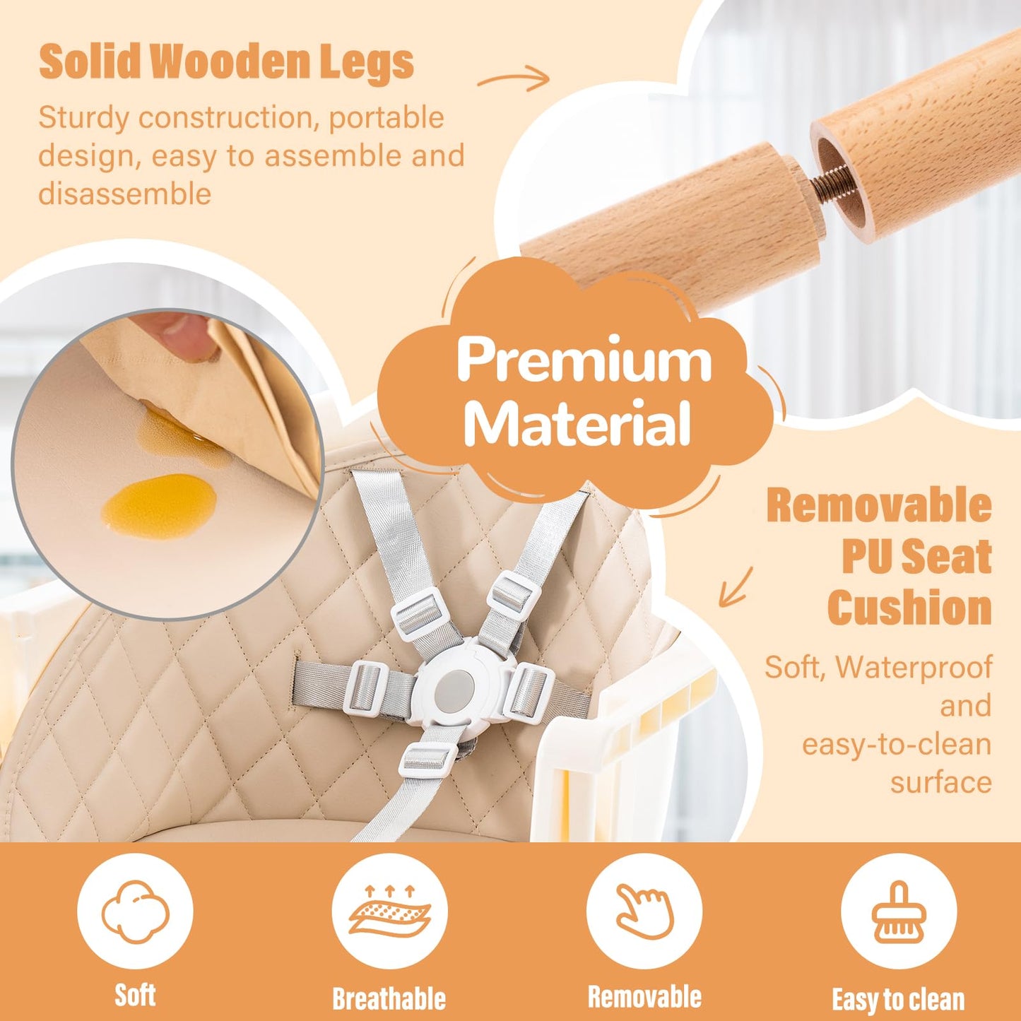 6 In 1 Convertible Wooden High Chair For Babies & Toddlers, Baby Feeding Chair With Adjustable Legs, Double Removable Tray, Infa