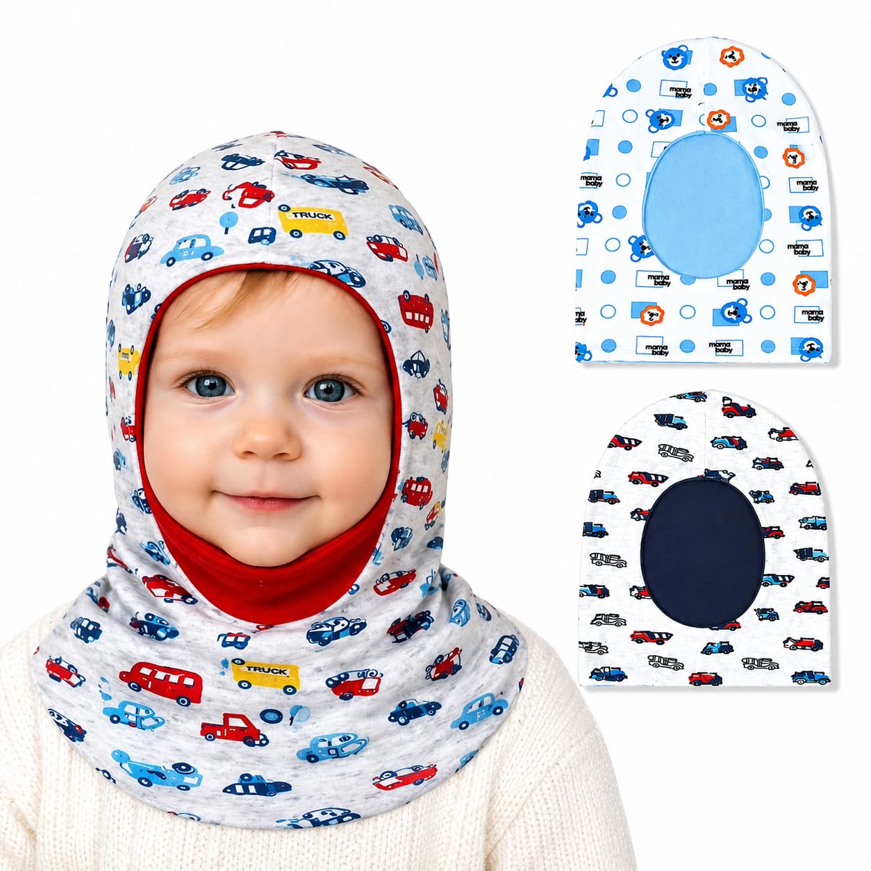 Vparents Cotton Baby Boys And Girls Reversible Monkey Cap Pack Of 3 Multicolour (612 Months)