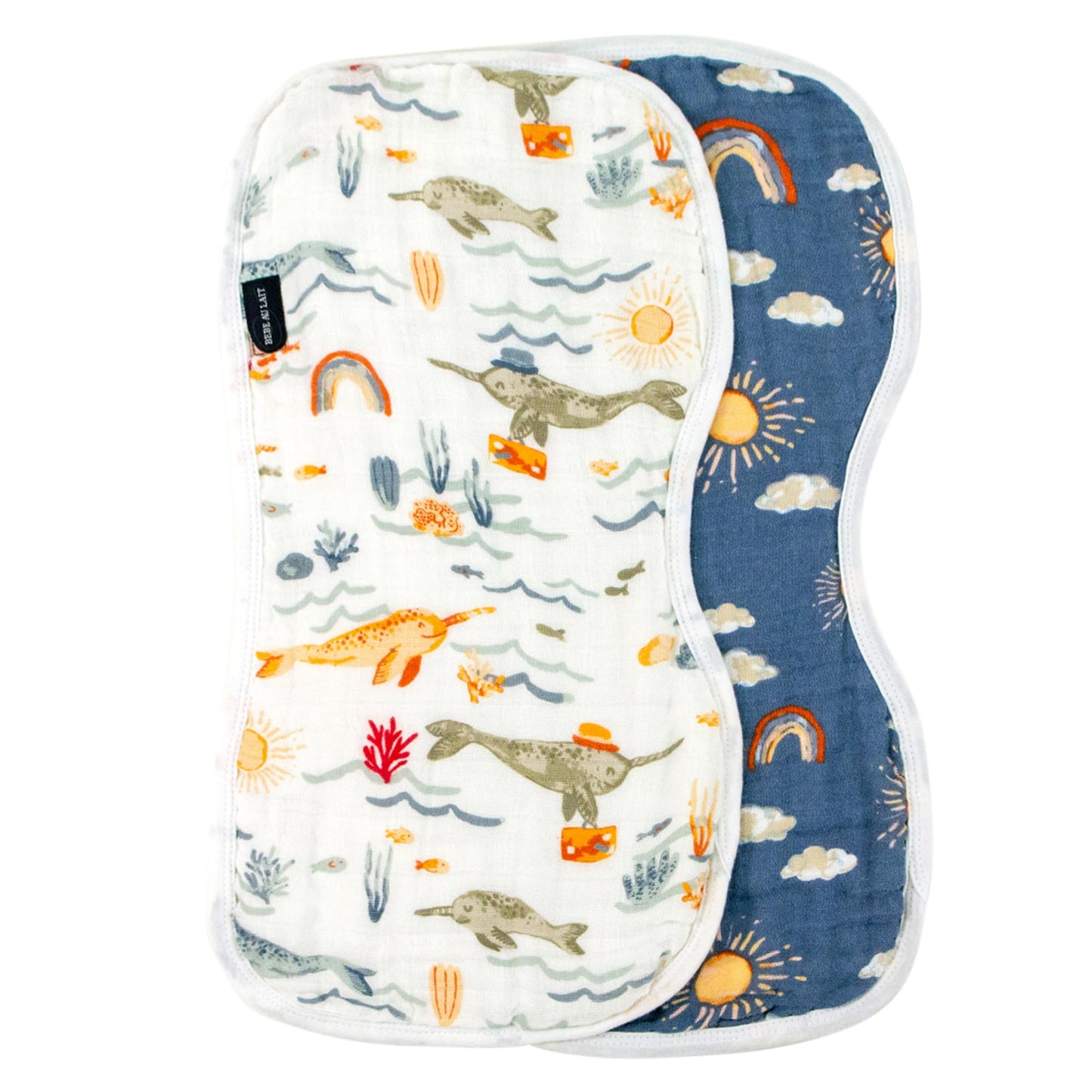 Bebe Au Lait Classic Muslin Baby Burp Cloth Set - Narwhal And Hello Sunshine