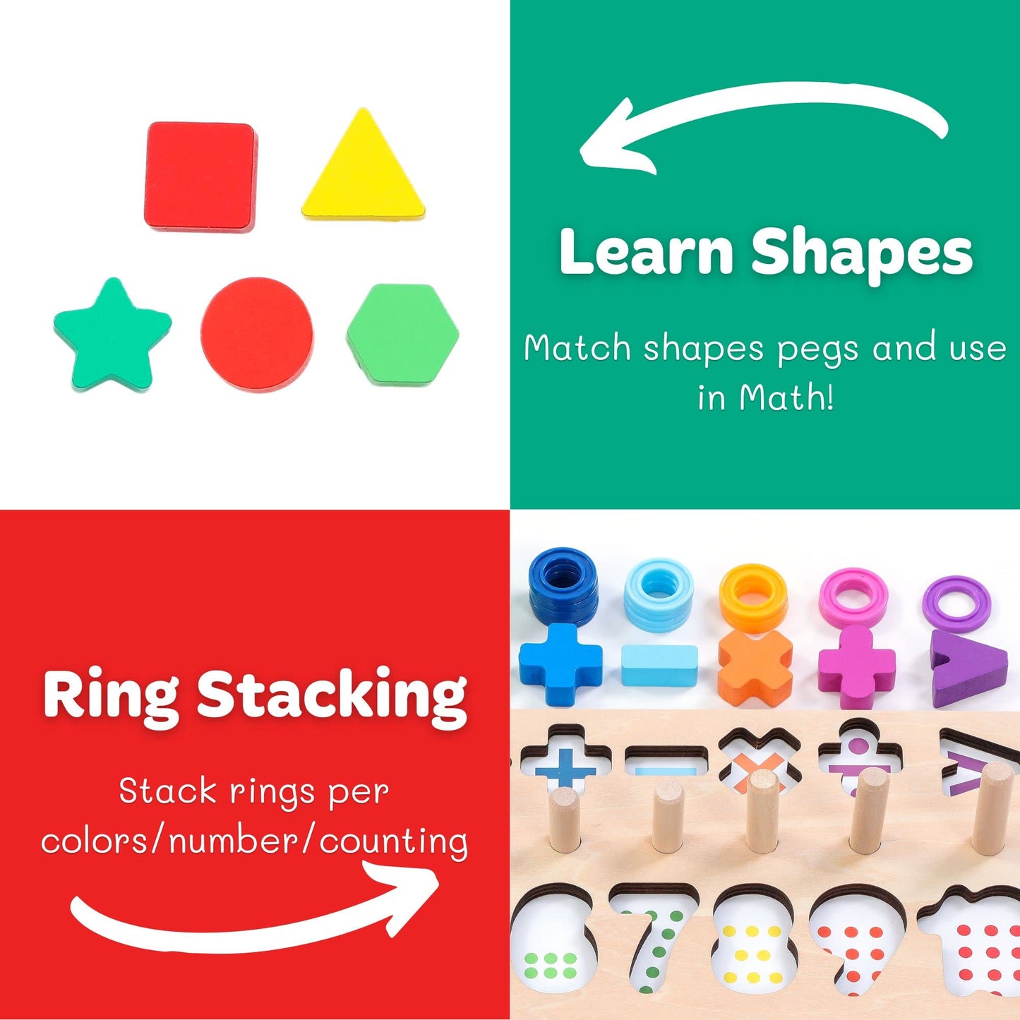 GeroCrew Wooden Montessori Toys for Kids Toddler Number Puzzles Sorter Counting Shape Stacker Stacking Game Preschool Toys for B