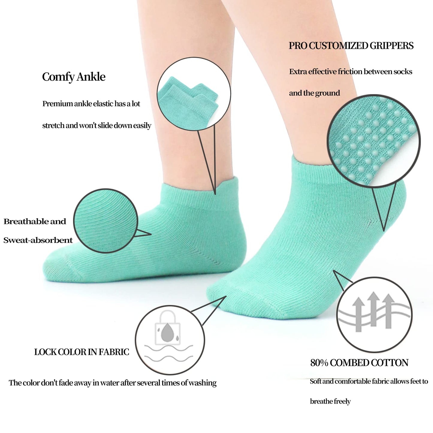 Qiyiendian 6 Pairs Non Slip Cozy Warm Ankle/Low Cut Socks With Grips For Baby Infant Toddler Kids Boys Girls(4-Multicolor B,1-3T