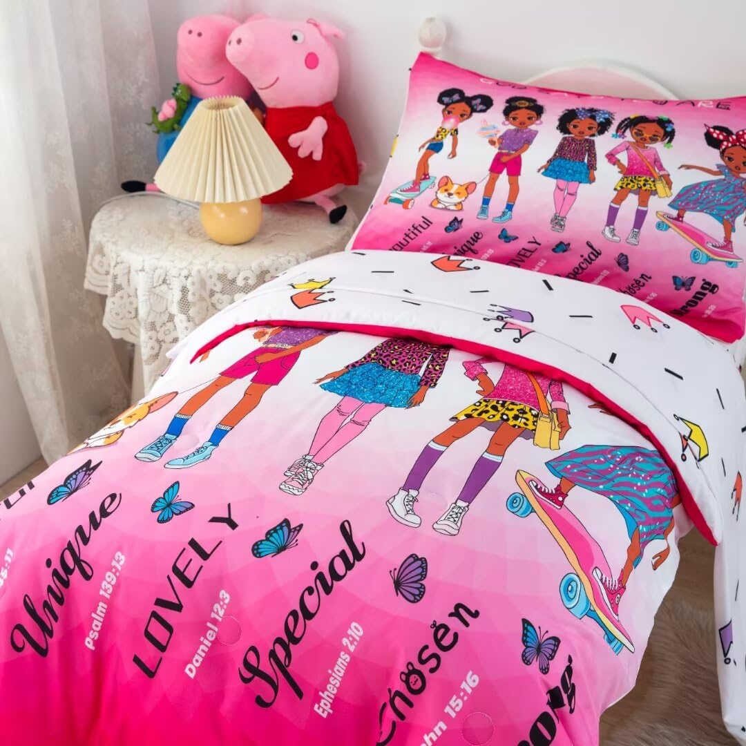 Grat Tioc 4-Piece Toddler Bedding Set For Girls - Black Girl Magic Comforter Set Includes Comforter, Flat Sheet, Fitted Sheet, P