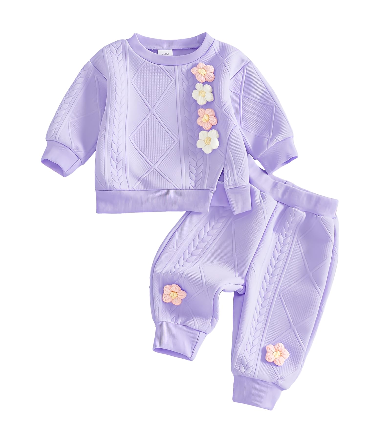Toddler Baby Girl Outfits Long Sleeve Solid Sweatsuit Pants 2 Piece Clothes Fall Winter Infant Sweater Set 3M-5T (Purple, 6-12 M