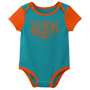 Outerstuff Nfl Newborn Baby And Infant Short Sleeve Bodysuit Variety 3-Pack - Miami Dolphins, 18M