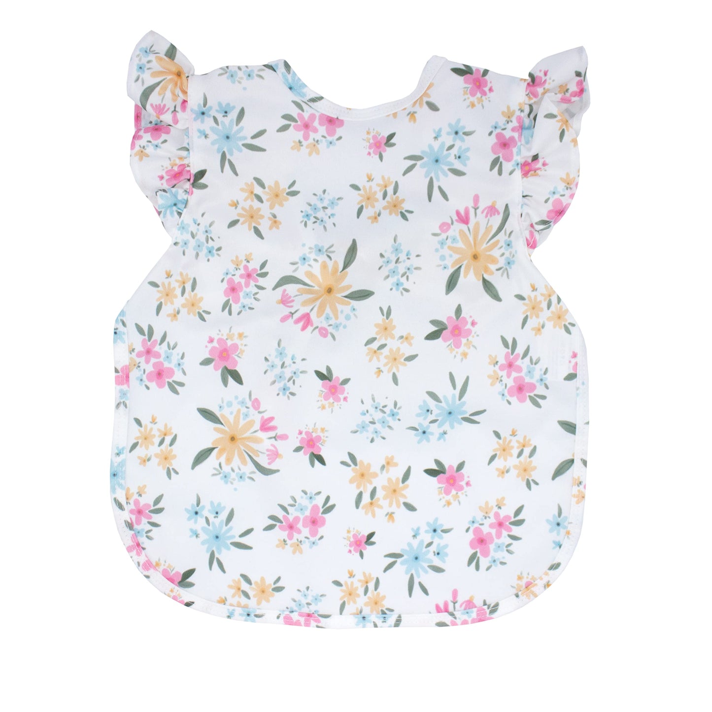 Bapronbaby Flutter Pastel Floral Bapron - No Neck Tie Safer Bib For Baby & Toddler - Soft Waterproof Stain Resistant - Machine W