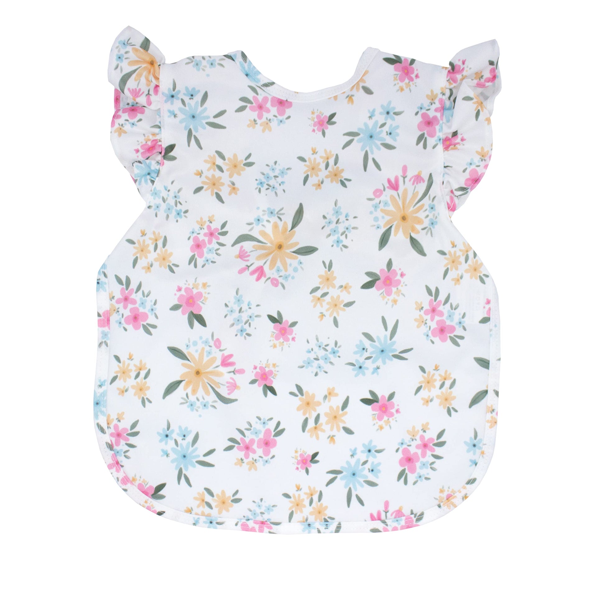 Bapronbaby Flutter Pastel Floral Bapron - No Neck Tie Safer Bib For Baby & Toddler - Soft Waterproof Stain Resistant - Machine W