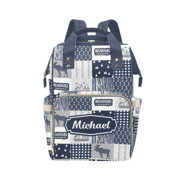 Personalized Woodland Moose Diaper Bag with Name - Custom Baby Bag, Nursing Tote Backpack for Mom, Custom Name Mommy Daypack, Sh