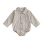 Newborn Baby Boy Fall Clothes Turndown Collar Striped Long Sleeve Romper Button Up Jumpsuit Shirt Bodysuit (Khaki, 3-6 Months)