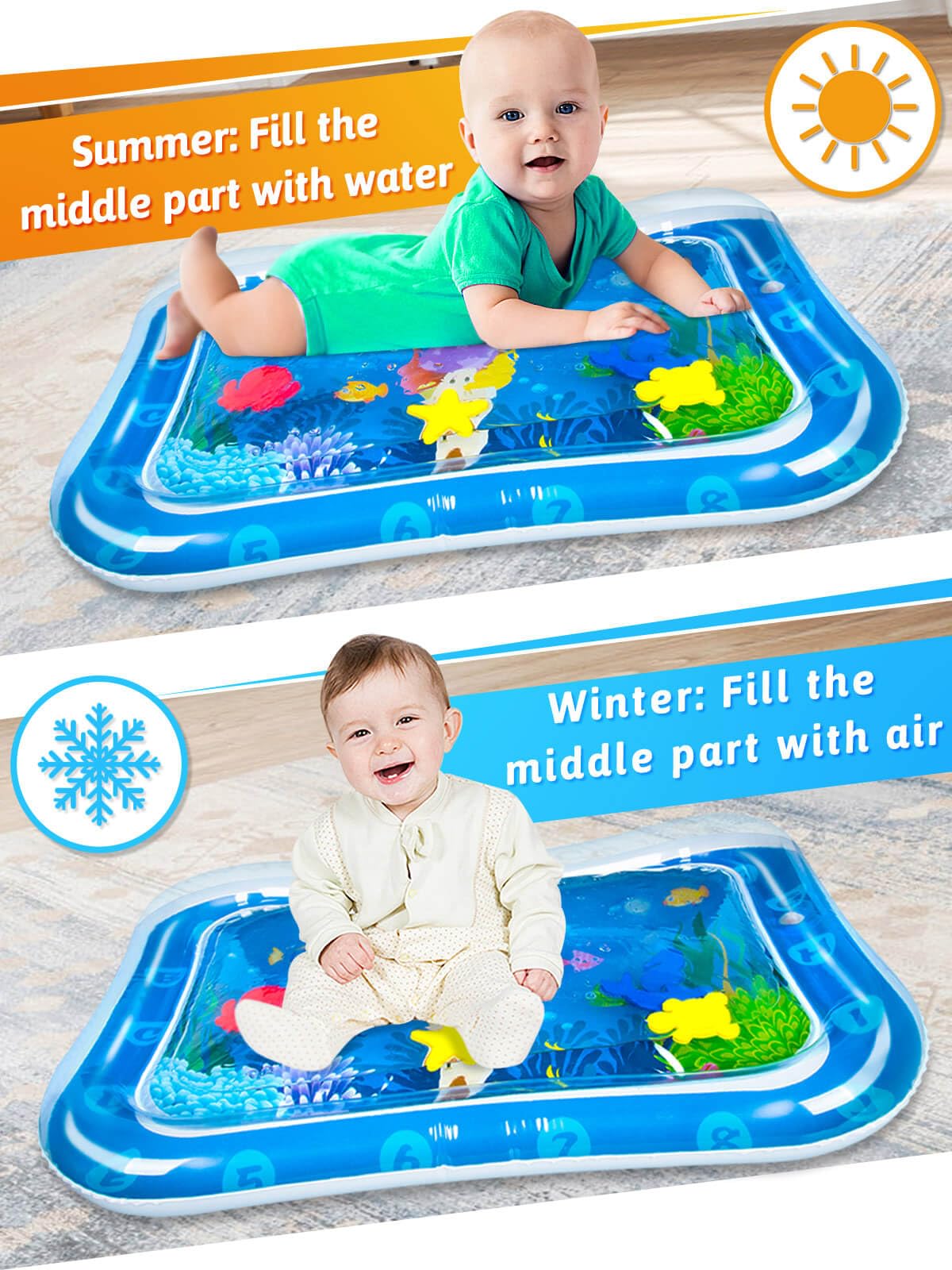Sephix Baby Toys 0-3-6-12 Months Boy Gifts, Infant Toys 3-6 Months Water Tummy Time Mat, Baby Boy Stuff Essentials For Newborn T