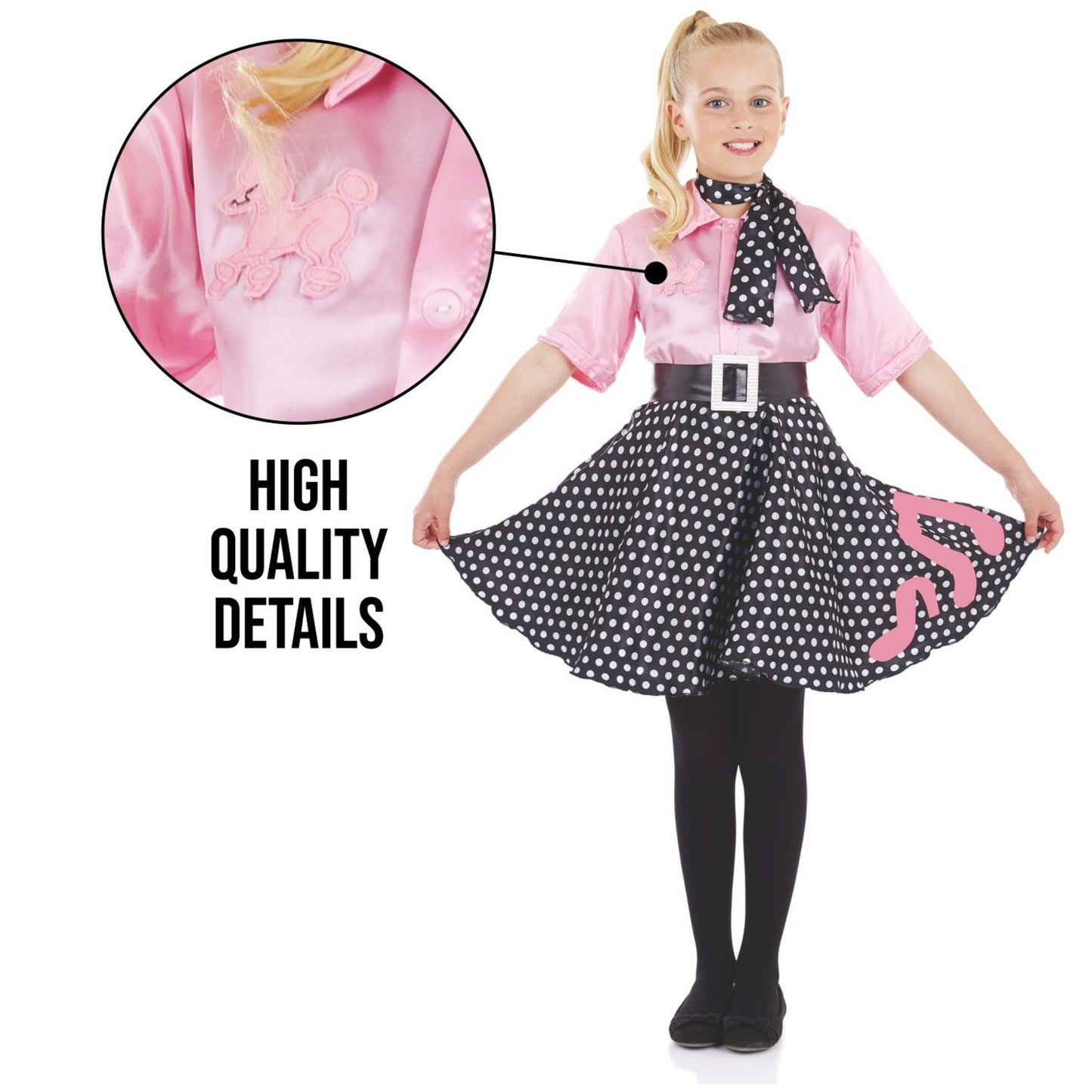 Fun Shack 50S Outfit For Girls, 50S Outfit Sock Hop Dresses For Girls, Poodle Skirts For Girls, 50S Costumes For Girls - X-Large