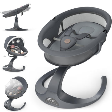 Obee Odee Baby Swing - 5 Speeds, 12 Lullabies, Portable with 360 Rotating Seat, Adapter & Battery Operated, Indoor & Outdoor (Gr