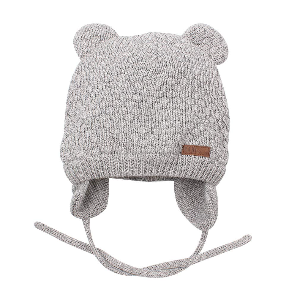 Bavst Baby Beanie Hat For Winter With Earfalp Cute Bear Kids Toddler Girls Boys Warm Knit Cap 0-2Years(Grey, M)