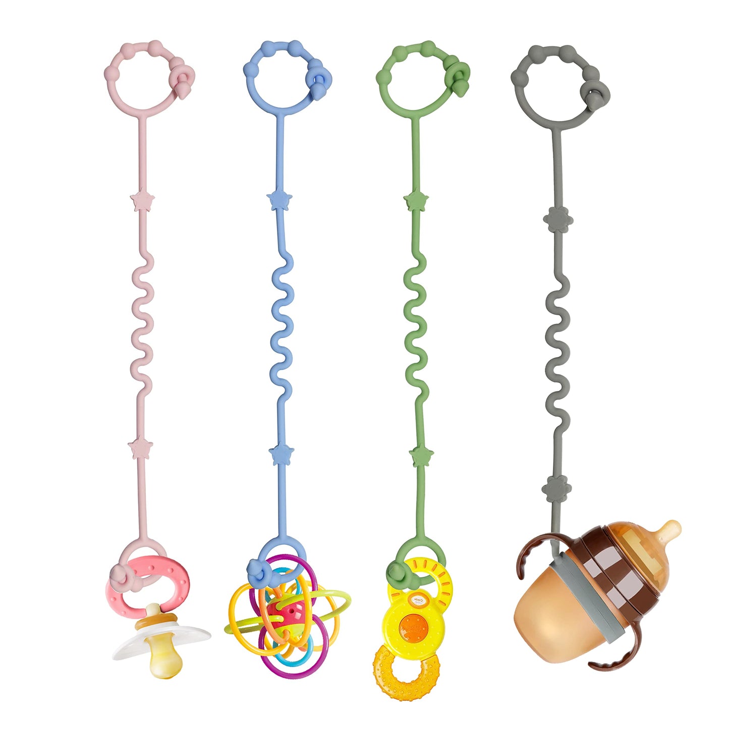 Toy Straps For Baby,Rtmok 4Pcs Silicone Setpacifier Clip,Applies To Car Seat Toy,Teether Toy,High Chair,Stroller Accessories,Bab
