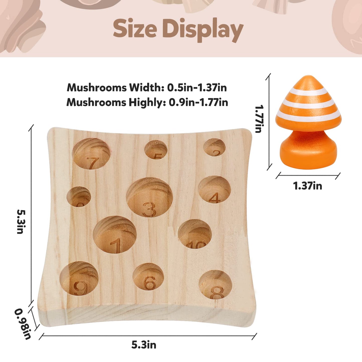 NAODONGLI Montessori Toys for 1 2 3 Year Old Boys Girls Wooden Harvest Mushroom Toys STEM Educational Preschool Learning Number