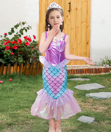 Itvti Little Girls Mermaid Costume Princess Dress Up Ariel Outfits With Accessories Wig Birthday Party Halloween Cosplay, Purple