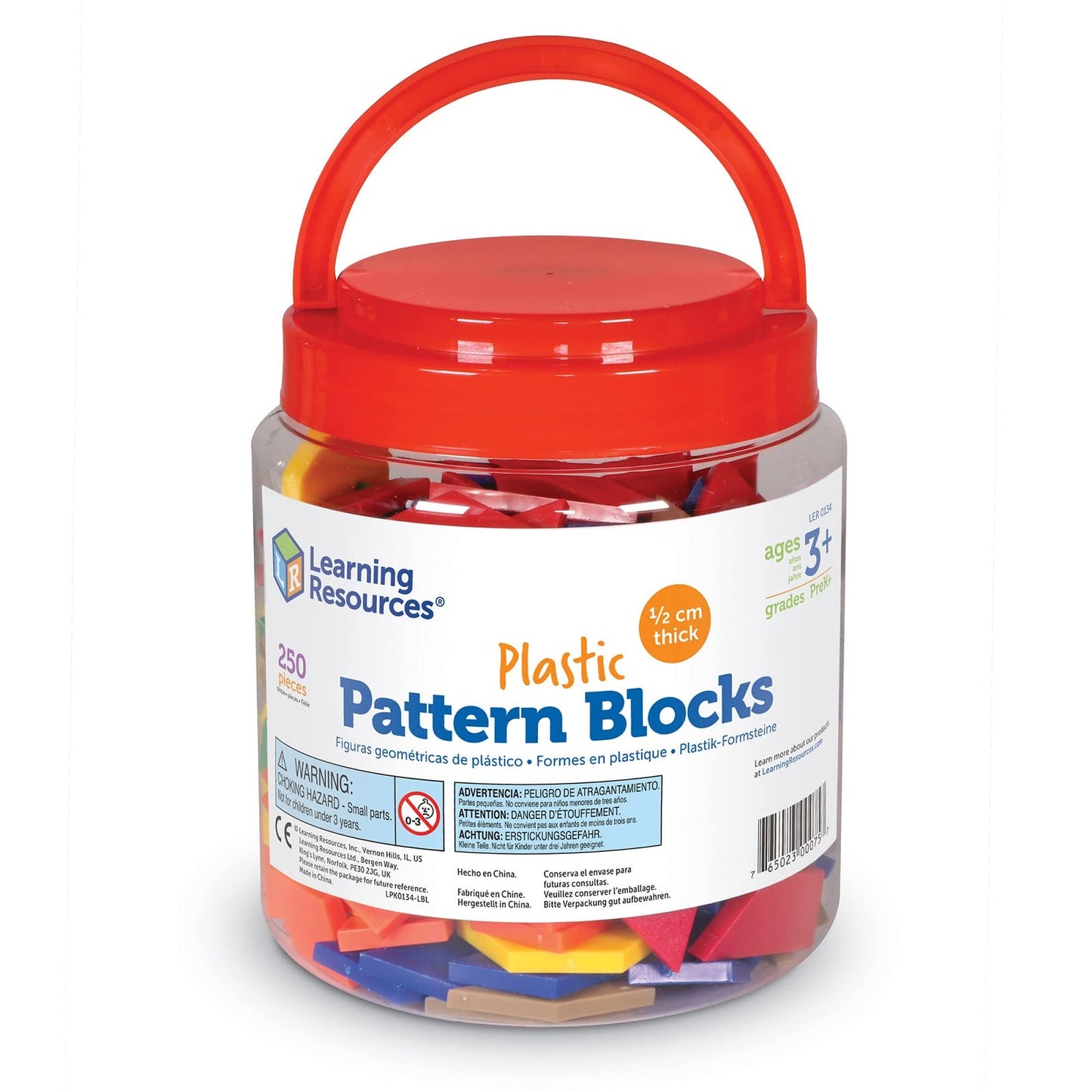 Learning Resources Plastic Pattern Blocks - Set of 250, Ages 3+, Shape Games for Preschoolers, Homeschool Supplies, Shape Manipu